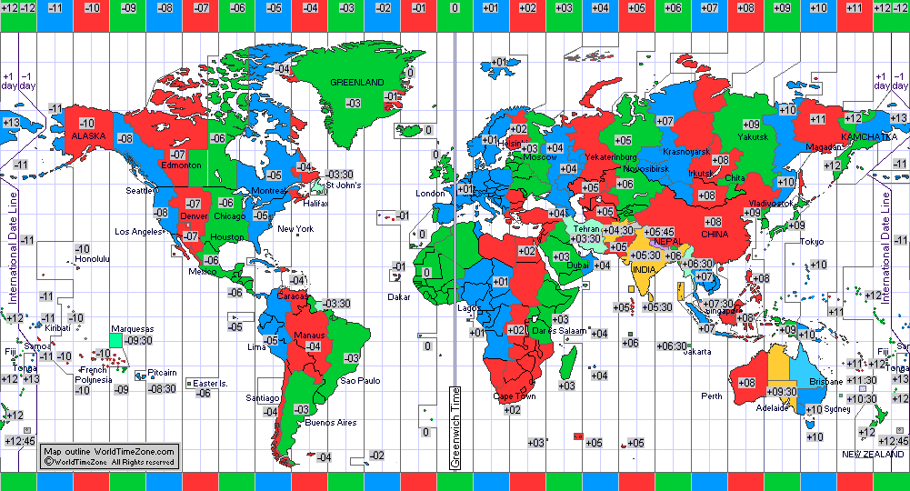 Standard Time Zone Chart Of The World In 1980 Map Presentation 