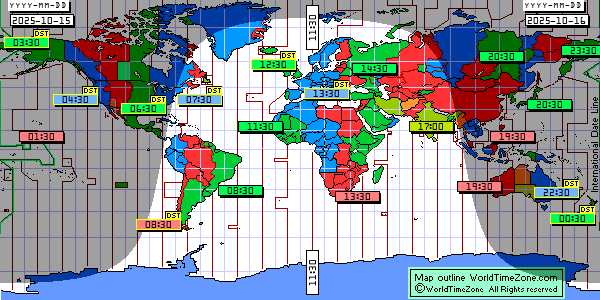 Day Night map Earth and local time around the world from WorldTimeZone