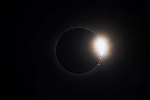 Second diamond ring and enormous pink prominence during Total Solar Eclipse in Mazatlan Mexico worldtimezone world time zone Alexander Krivenyshev